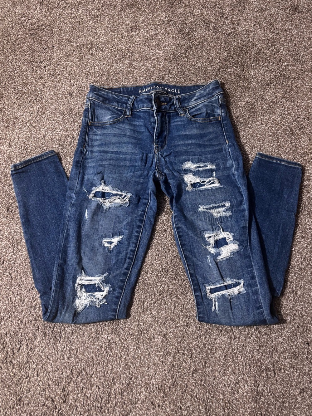 American Eagle Outfitters Dark Blue Distressed Skinny Jeans